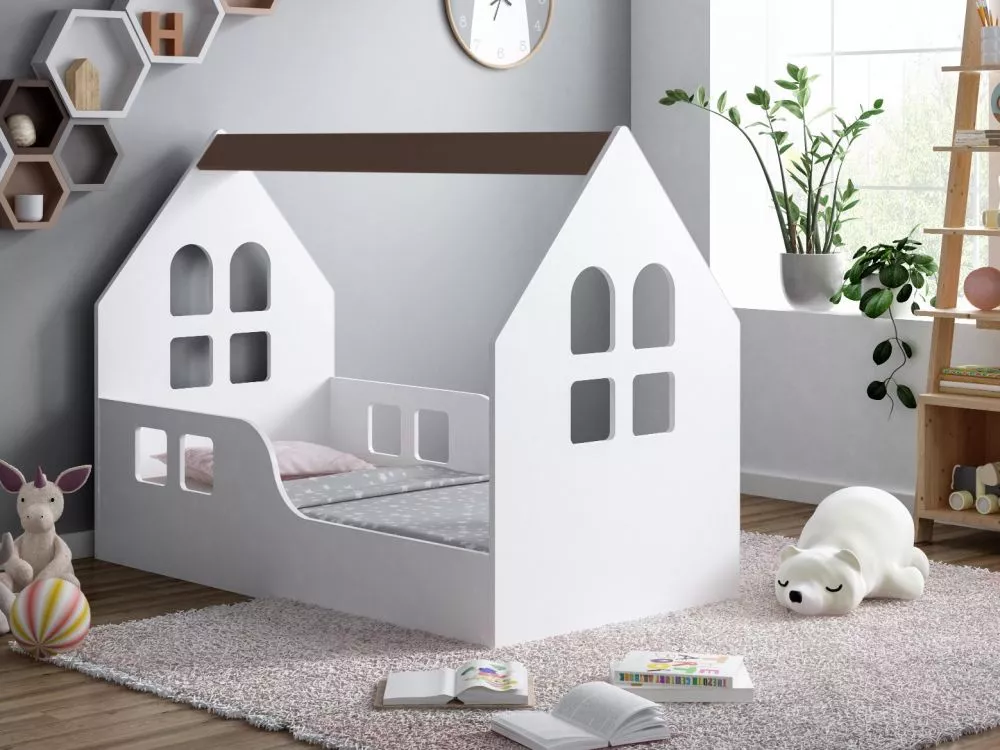 Bērnu gulta House 6 ar stelāžu Guļamvietas platums: 80 cm, Guļamvietas garums: 160 cm, · 80 × 164 × 106 cm