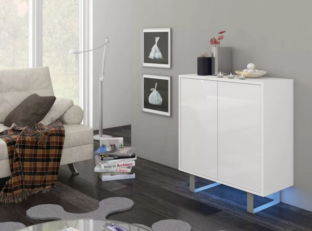Kumode King kin 03 · Balts + balts spīdums · 80 × 36 × 90 cm