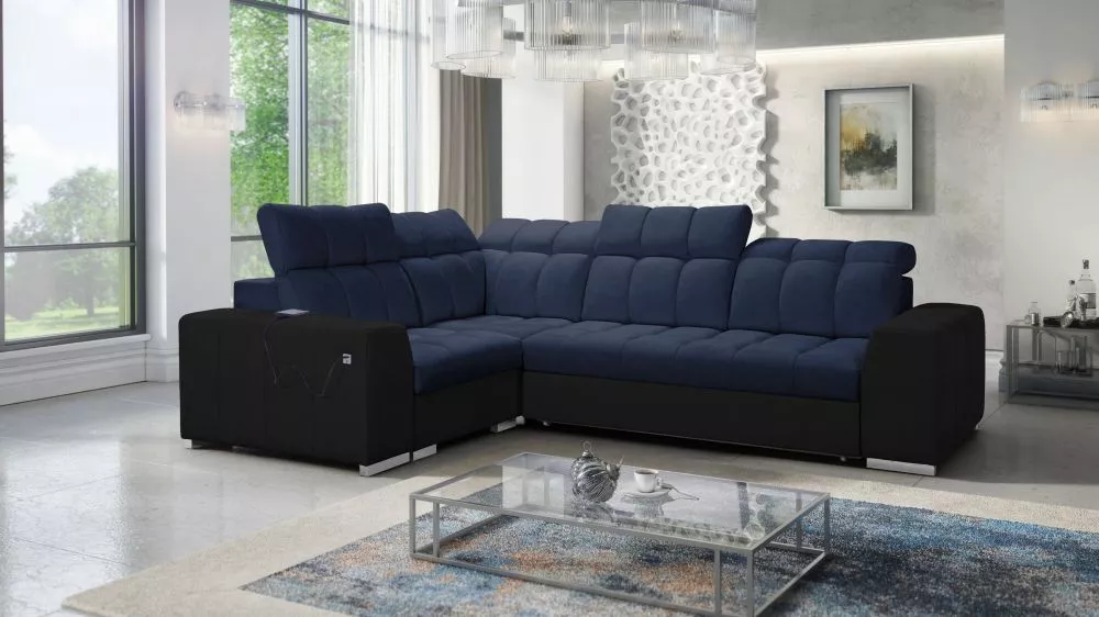 Dīvāns Pagano 2 Premium Standard · Tumši zils + melns · 209 × 285 × 83 cm