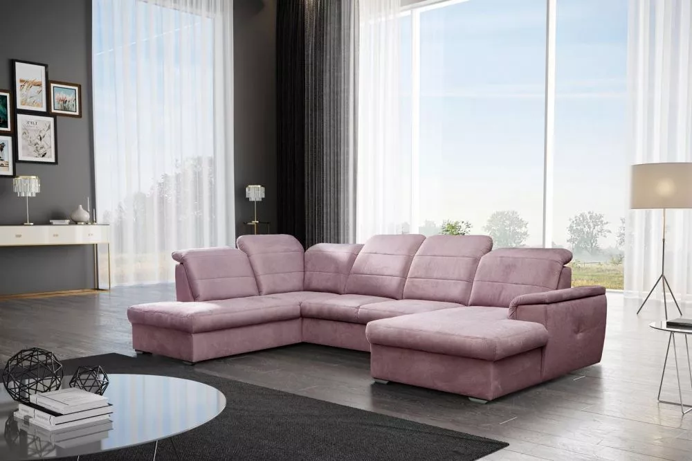 Dīvāns Bergamo U Corner standard · Rozā · 199 × 320 × 87 cm