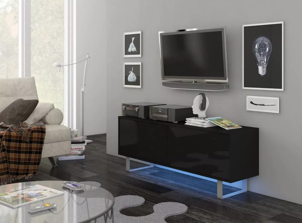 TV tumba King kin 01 · Melns + melns spīdīgs · 140 × 36 × 53 cm