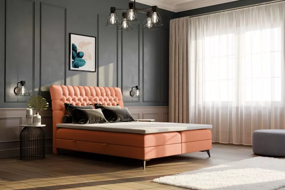 Gulta Molly Boxspring Standard Guļamvietas platums: 160 cm, Guļamvietas garums: 200 cm, · Persika · 160 × 215 × 125 cm