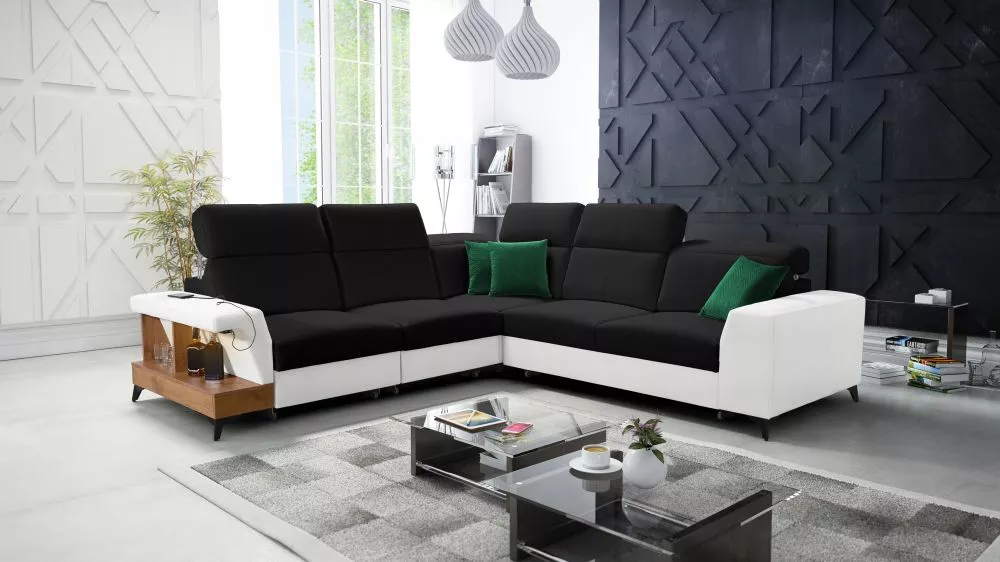 Dīvāns Belutti 3 Lancelot Standard ar LED · Melns + balts · 288 × 288 × 84 cm