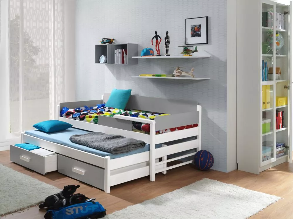 Bērnu gulta Dois ar stelāžām Guļamvietas platums: 80 cm, Guļamvietas garums: 180 cm, · 87 × 190 × 79 cm