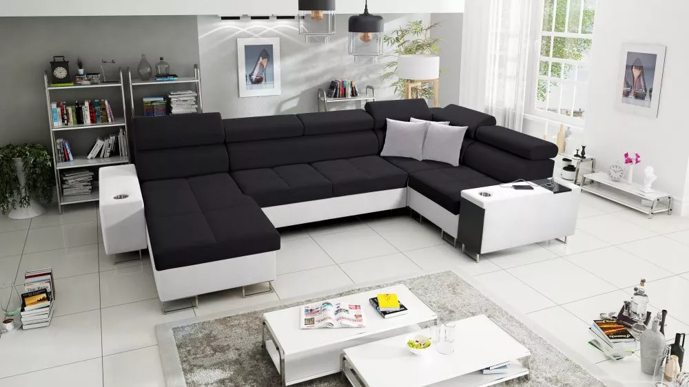 Dīvāns Morena 4 Mini Premium Standard · Melns + balts · 207 × 340 × 84 cm