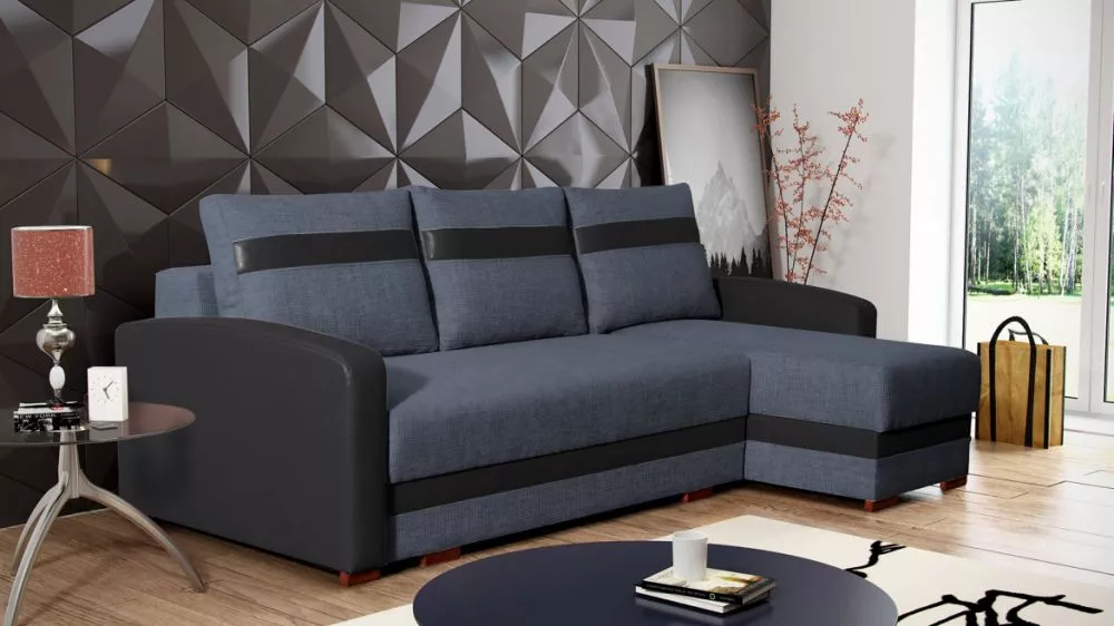 Dīvāns Aspen Standard · Zils + melns · 144 × 224 × 92 cm