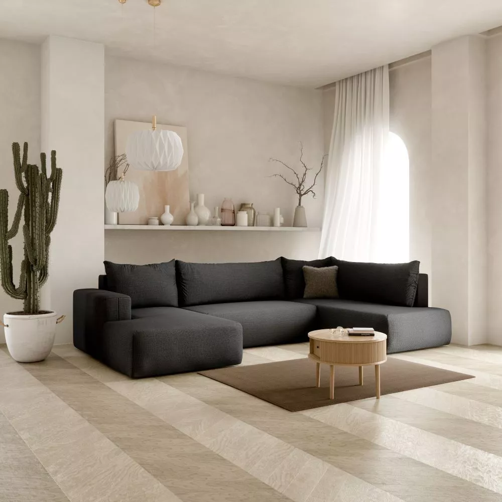 Dīvāns Torretta U standard · Melns · 200 × 335 × 72 cm
