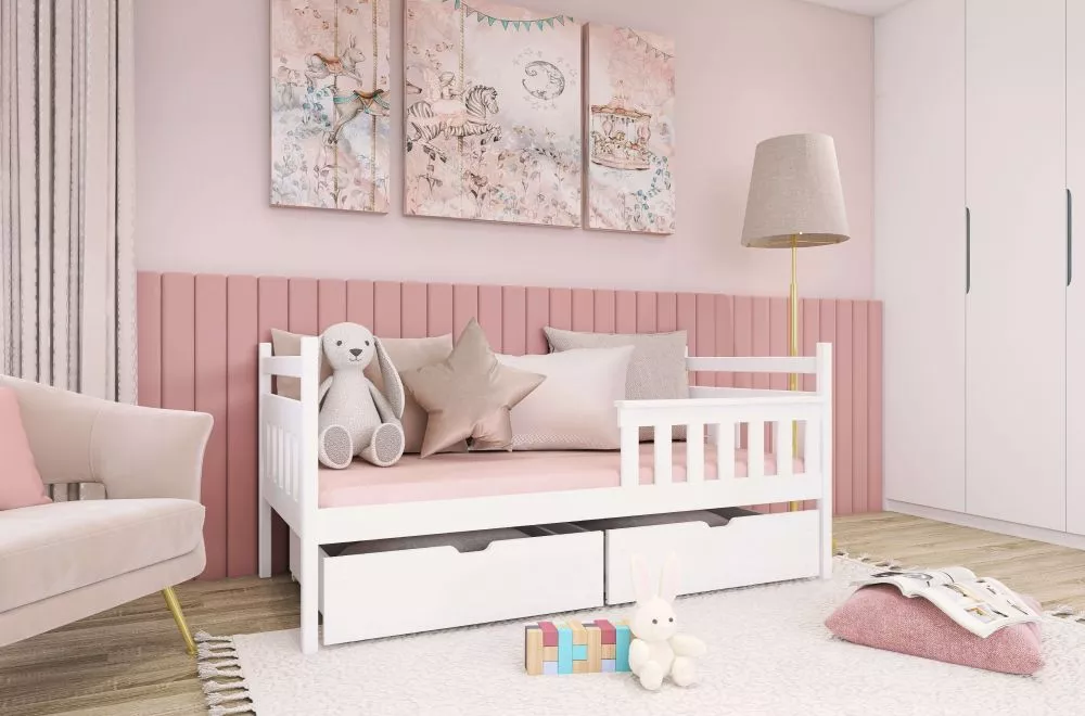 Bērnu gulta Emma Classic ar stelāžu Guļamvietas platums: 90 cm, Guļamvietas garums: 200 cm, · Balts · 97 × 208 × 85 cm