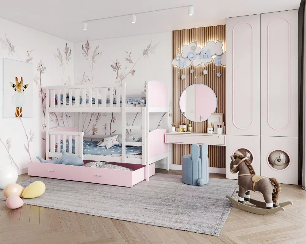 Bērnu gulta Tami MDF 80x160 ar stelāžām Guļamvietas platums: 80 cm, Guļamvietas garums: 160 cm, · 86 × 168 × 158 cm