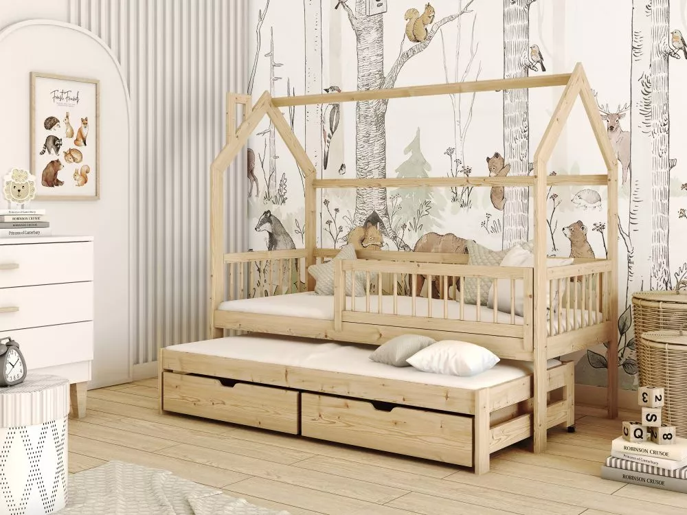 Bērnu gulta Papi ar stelāžām Guļamvietas platums: 90 cm, Guļamvietas garums: 200 cm, · Priede · 94 × 204 × 158 cm