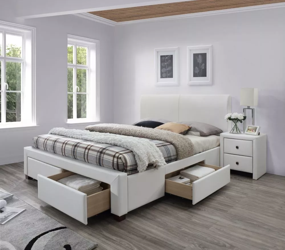 Gulta Modena 2 160x200 ar stelāžu Guļamvietas platums: 160 cm, Guļamvietas garums: 200 cm, · Balts · 164 × 220 × 106 cm
