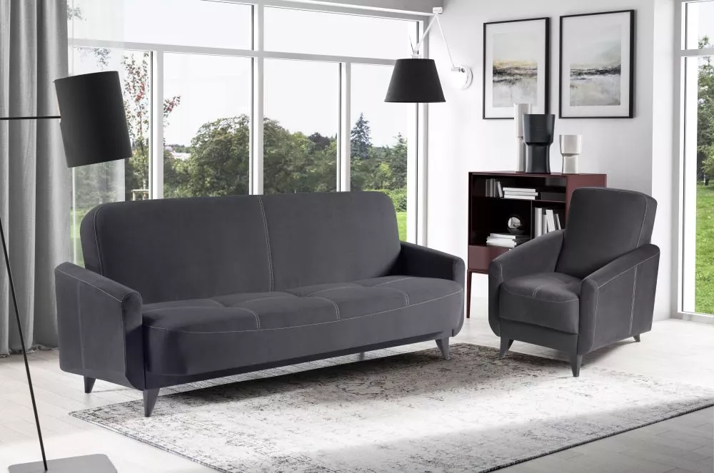 Komplekts Manto 3S+1S standard · Melns · 97 × 225 × 91 cm