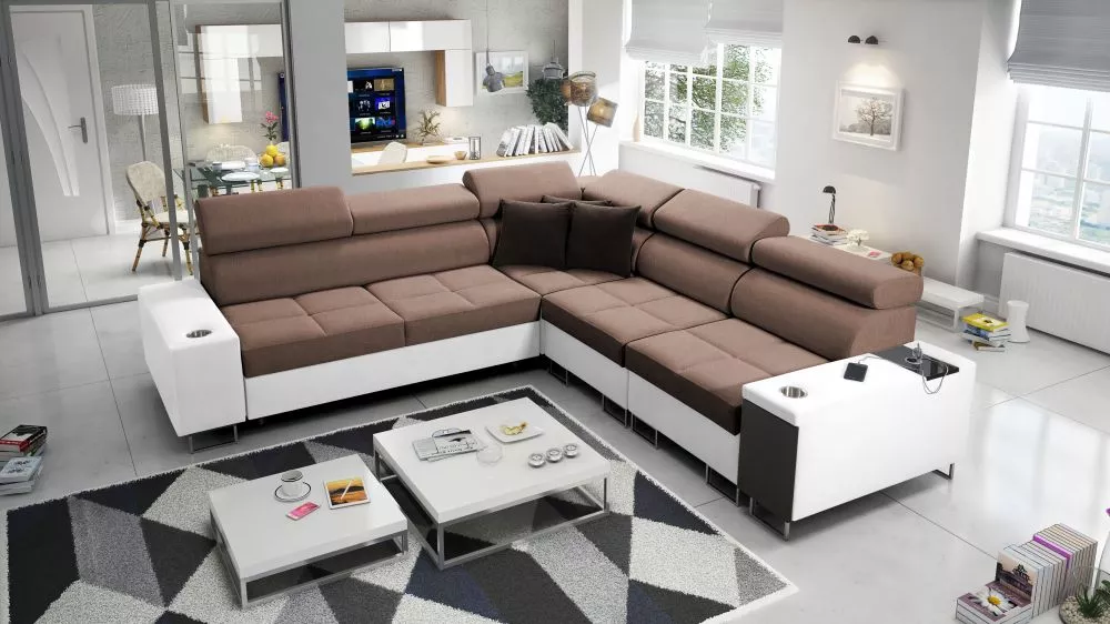 Dīvāns Morena 3 Premium Standard · Brūns + balts · 283 × 284 × 84 cm