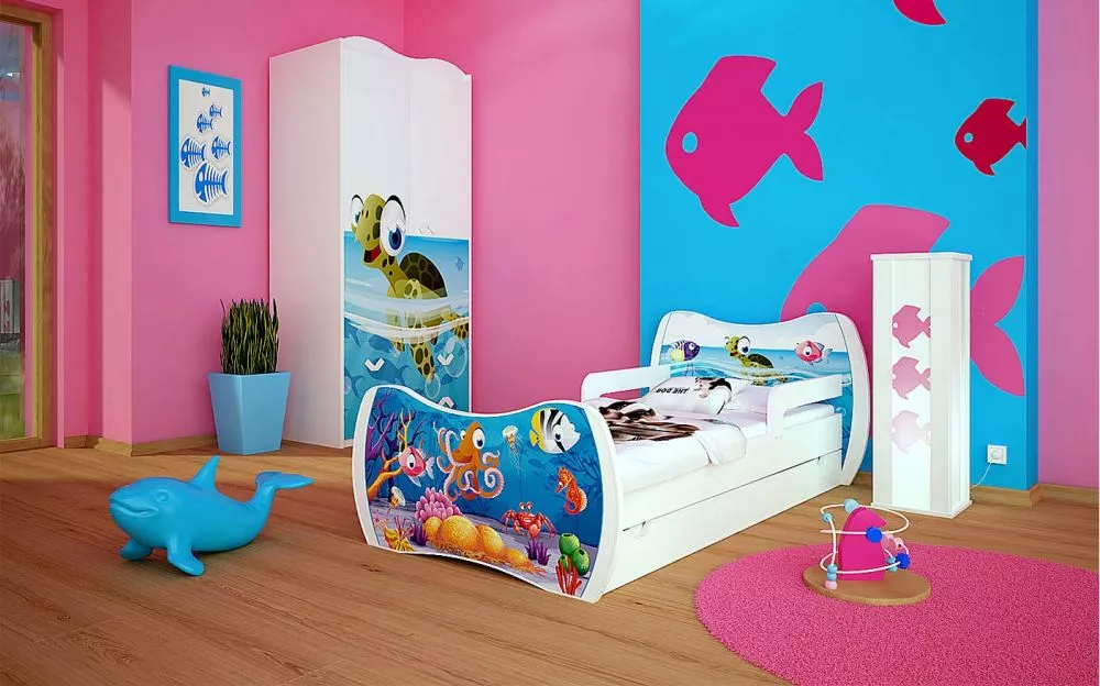 Bērnu gulta Dream L02 140x70 DM28 ar stelāžu Guļamvietas platums: 70 cm, Guļamvietas garums: 140 cm, · 94 × 144 × 71 cm