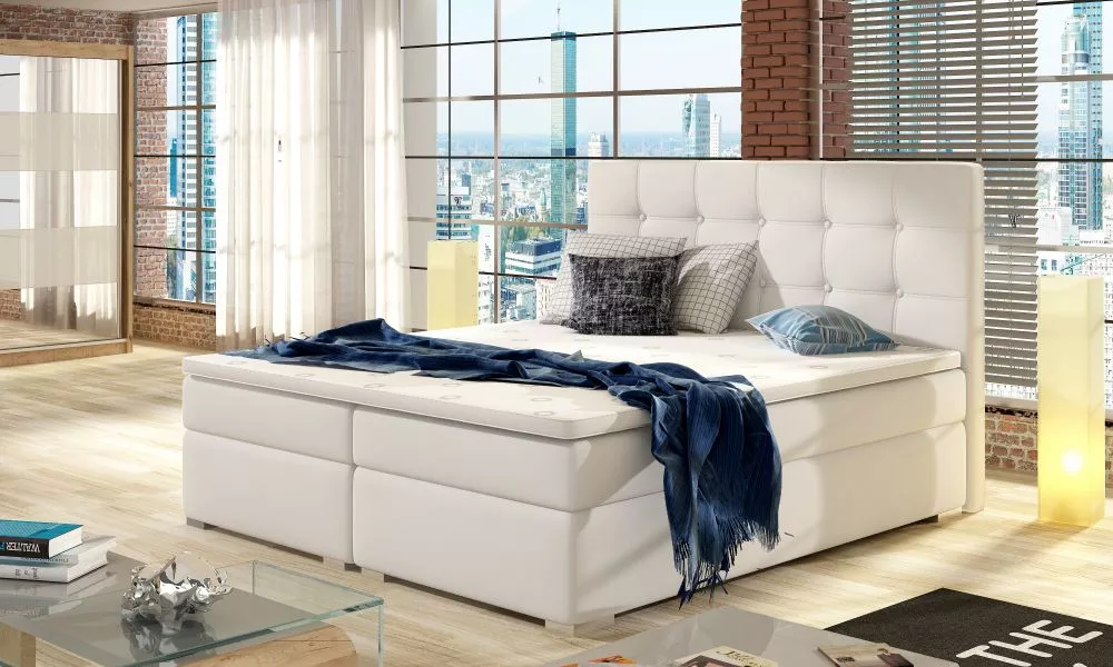 Gulta Inez Boxspring standard Guļamvietas platums: 160 cm, Guļamvietas garums: 200 cm, · Balts · 163 × 205 × 126 cm