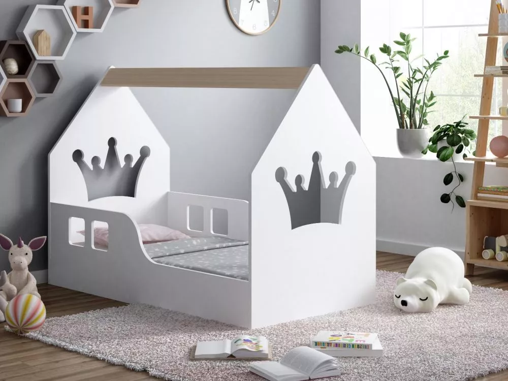 Bērnu gulta House 3 ar stelāžu Guļamvietas platums: 70 cm, Guļamvietas garums: 140 cm, · 70 × 144 × 106 cm