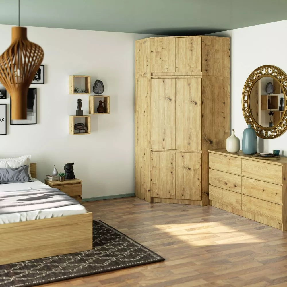 Skapis S100 N Corner · Ozols artisan · 100 × 100 × 235 cm