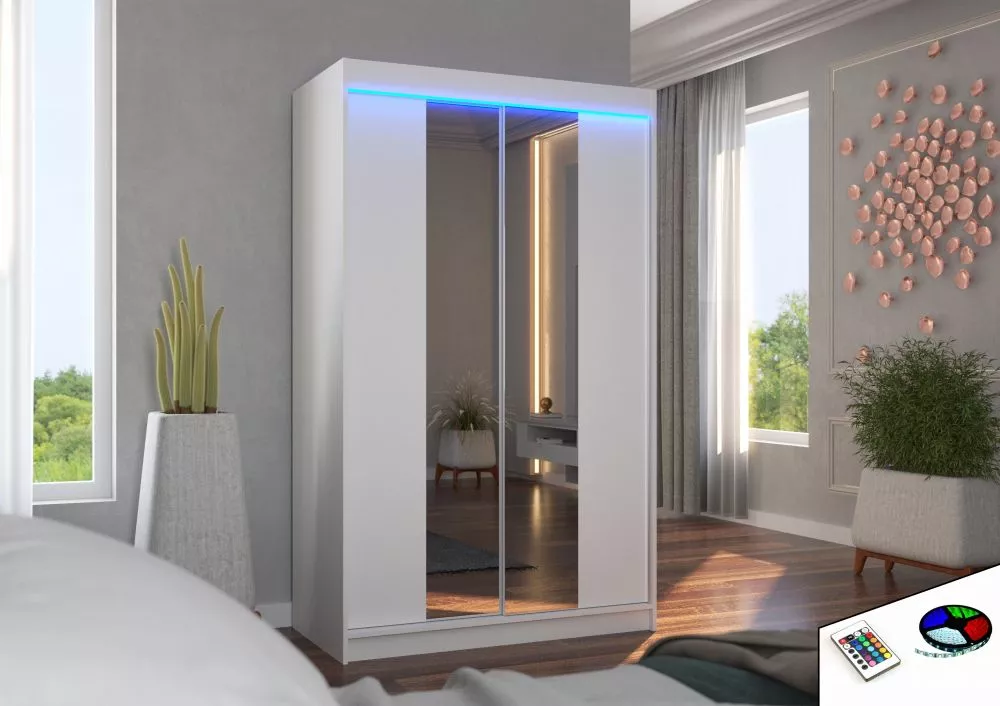 Skapis Marvin ar LED · Balts · 120 × 58 × 200 cm