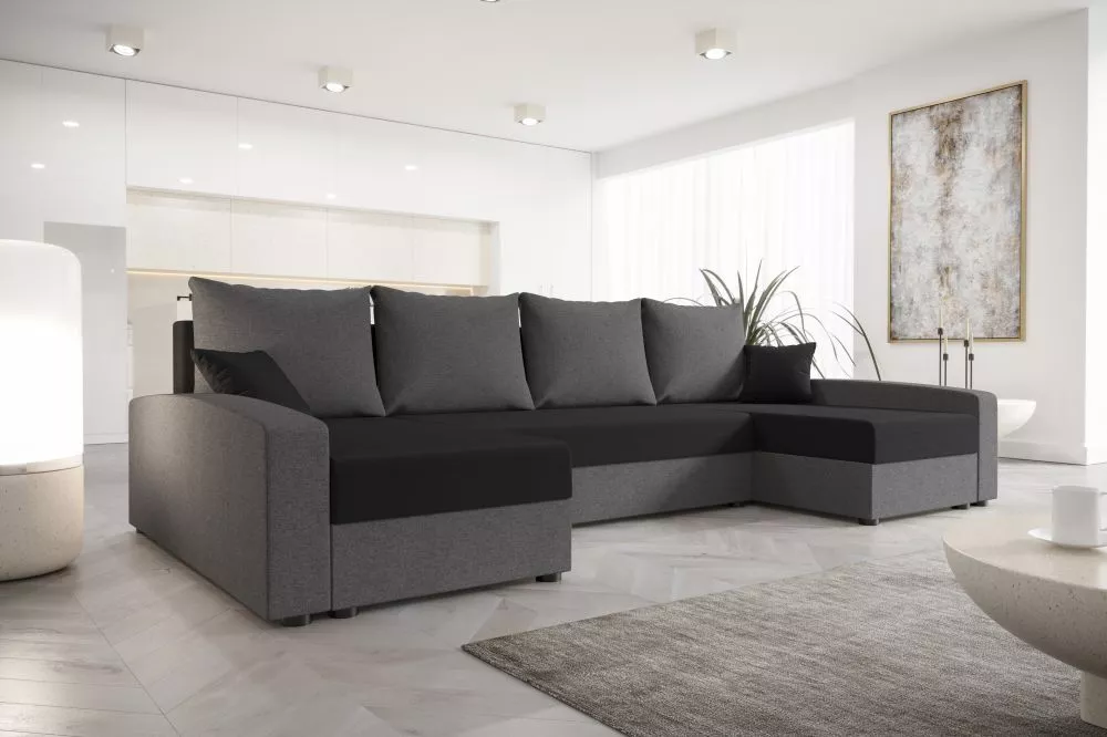 Dīvāns Chievo U Standard · Melns + tumši pelēks · 140 × 301 × 90 cm