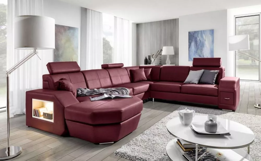 Dīvāns Napoli LED standard · Tumši rozā · 276 × 350 × 95 cm