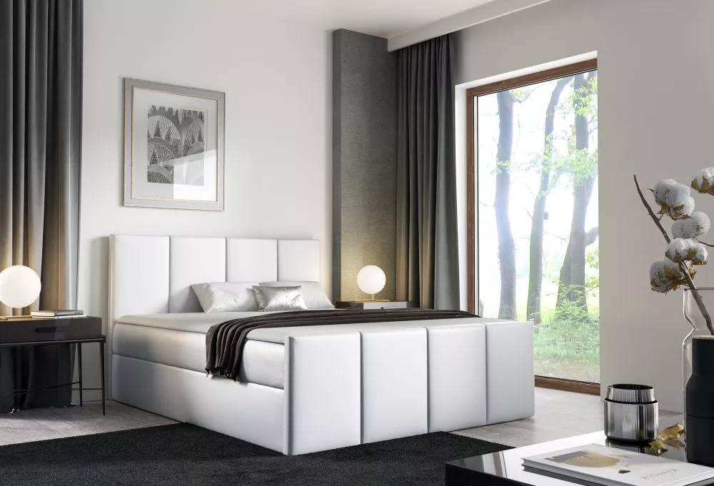 Gulta Lars Boxspring Standard Guļamvietas platums: 160 cm, Guļamvietas garums: 200 cm, · Balts · 164 × 213 × 103 cm