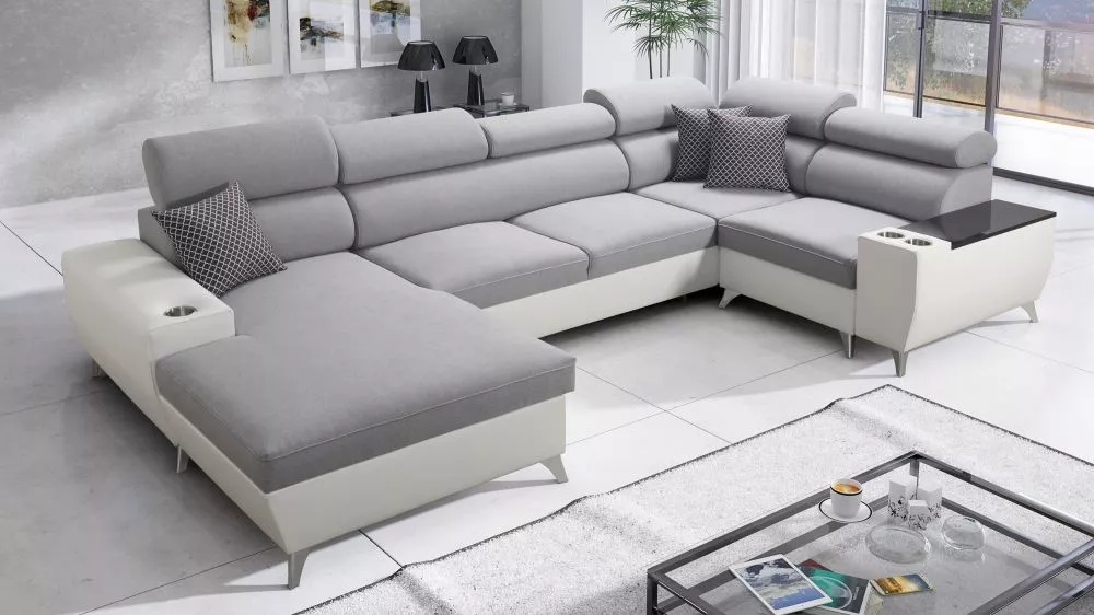 Dīvāns Modivo 4 Maxi standard · Gaiši pelēks + balts · 207 × 359 × 88 cm