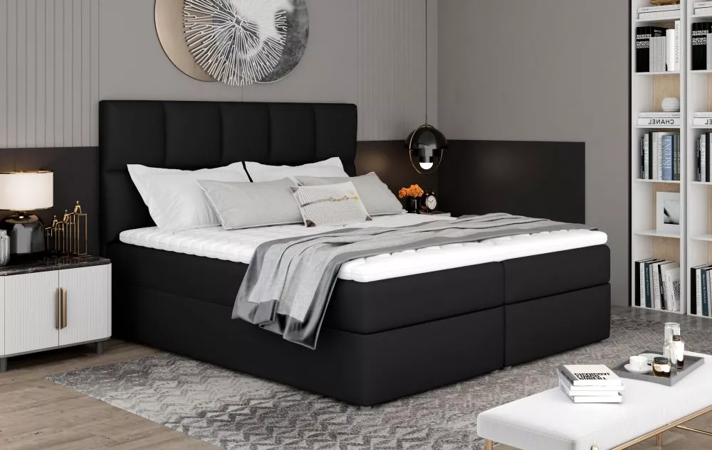 Gulta Glossy Boxspring Standard Guļamvietas platums: 180 cm, Guļamvietas garums: 200 cm, · Melns · 185 × 210 × 124 cm