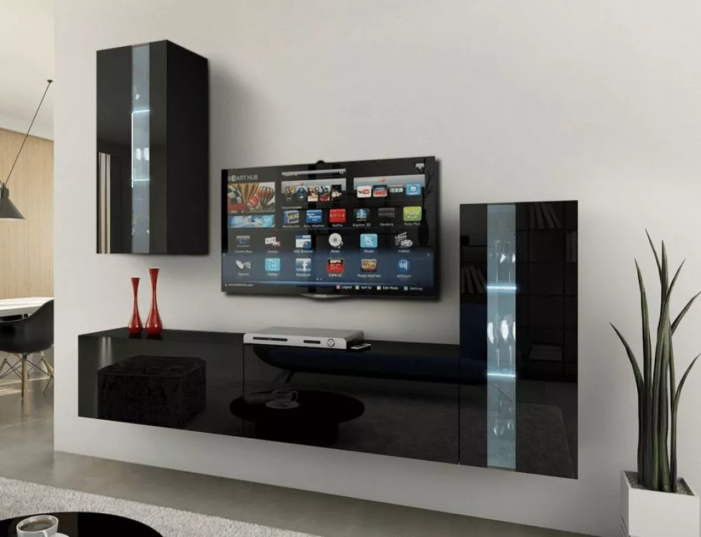 Sekcija Concept 47 ar LED · Melna · 203 × 35 × 165 cm