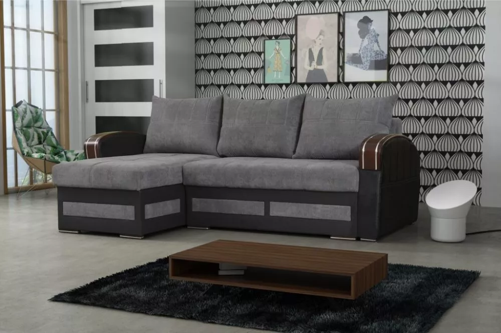 Dīvāns Kewin standard · Tumši pelēks + melns · 147 × 234 × 79 cm