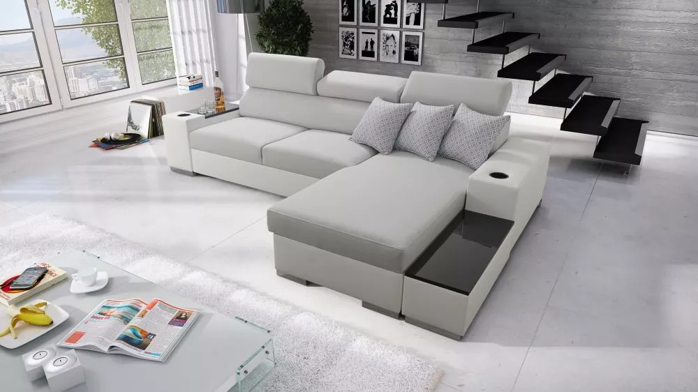 Dīvāns Perseo 1 Maxi Eco Standard · Gaiši pelēks + balts · 182 × 291 × 95 cm