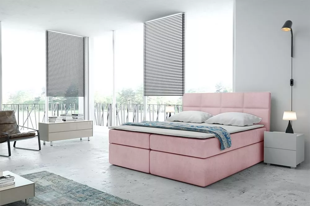 Gulta Boxspring 57 standard Guļamvietas platums: 180 cm, Guļamvietas garums: 200 cm, · Gaiši rozā · 181 × 210 × 122 cm
