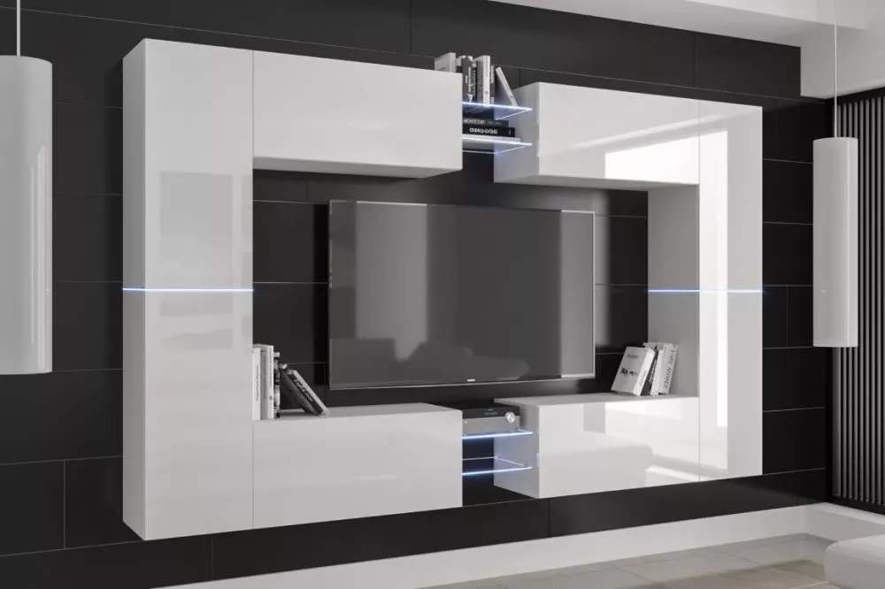 Sekcija Concept 20N gloss ar LED · Balts · 290,6 × 35 × 182,5 cm