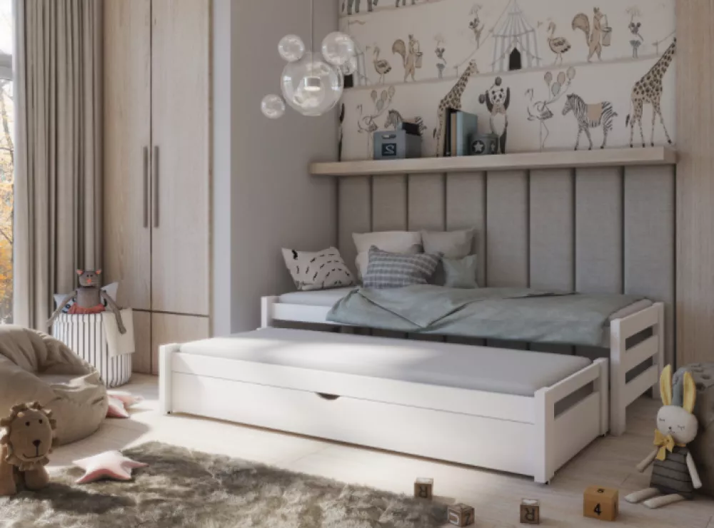 Bērnu gulta Anis ar stelāžam Guļamvietas platums: 80 cm, Guļamvietas garums: 180 cm, · Balts · 87 × 188 × 52 cm