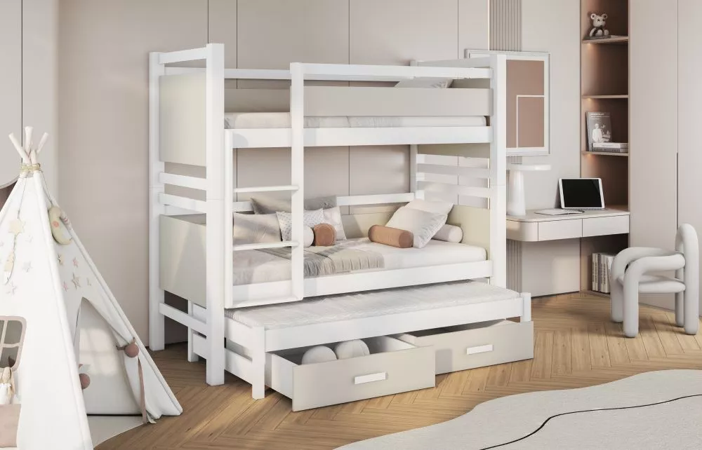 Bērnu gulta Janis 3 ar stelāžām Kāpņu puse: Pa labi, Guļamvietas platums: 80 cm, Guļamvietas garums: 180 cm, · 93 × 194 