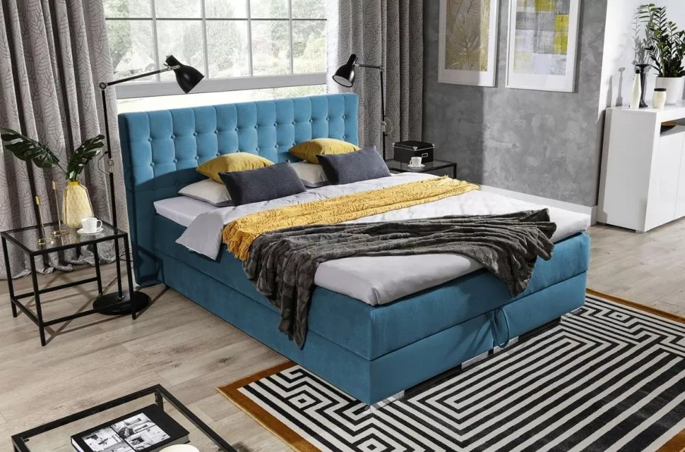 Gulta Kacper 1 Boxspring Standard Guļamvietas platums: 140 cm, Guļamvietas garums: 200 cm, · Tirkīzs · 160 × 212 × 108 c