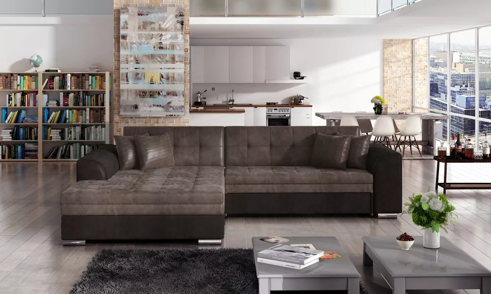 Dīvāns Sorento Lux standard · Gaiši brūns + tumši brūns · 195 × 295 × 80 cm