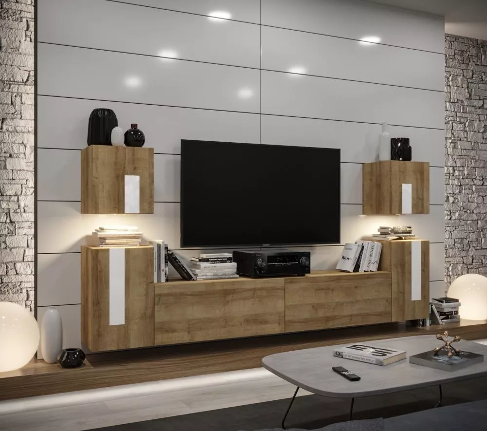 Sekcija New Concept C84 ar LED · Zelts ozols · 240 × 35 × 120 cm