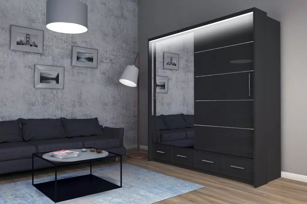 Skapis Sycylia ar LED · Melns · 203 × 66 × 220 cm