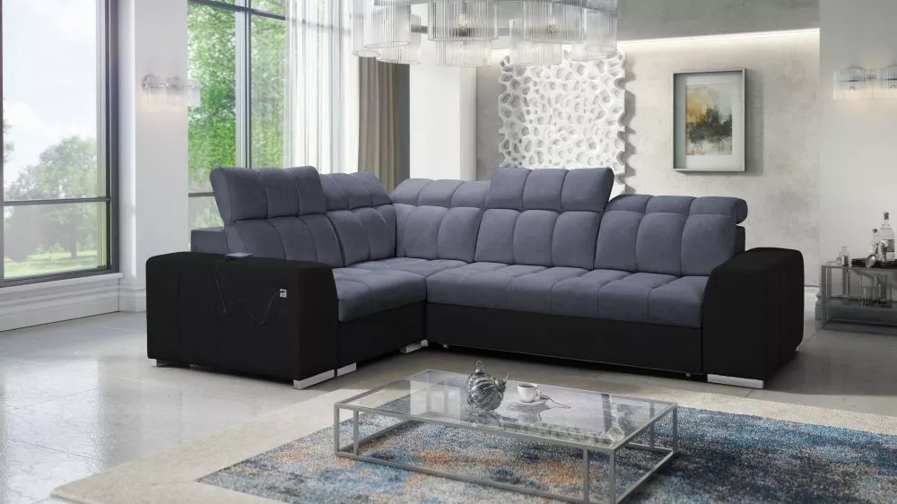 Dīvāns Pagano 2 Premium Standard · Antracīts + melns · 209 × 285 × 83 cm