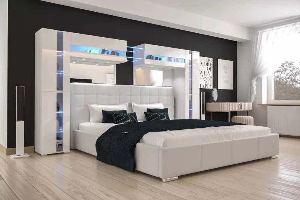 Sekcija Panama 14 Gloss ar LED · Balts · 290.6 × 35 × 184 cm