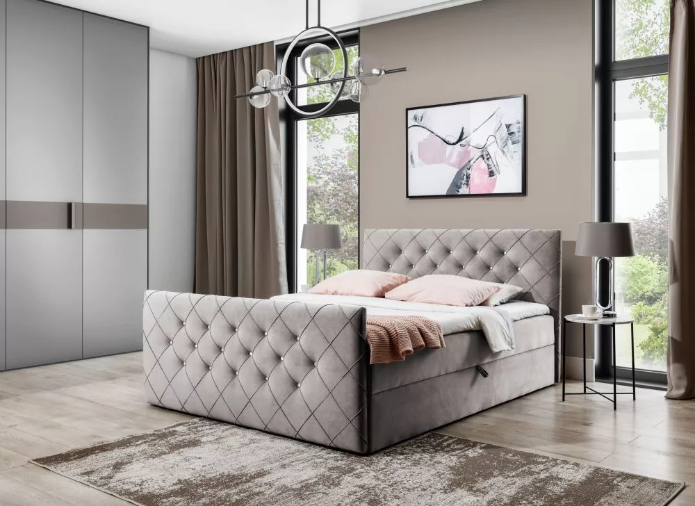 Gulta Malaga Boxspring Standard Guļamvietas platums: 120 cm, Guļamvietas garums: 200 cm, · Kapučino · 124 × 214 × 103 cm