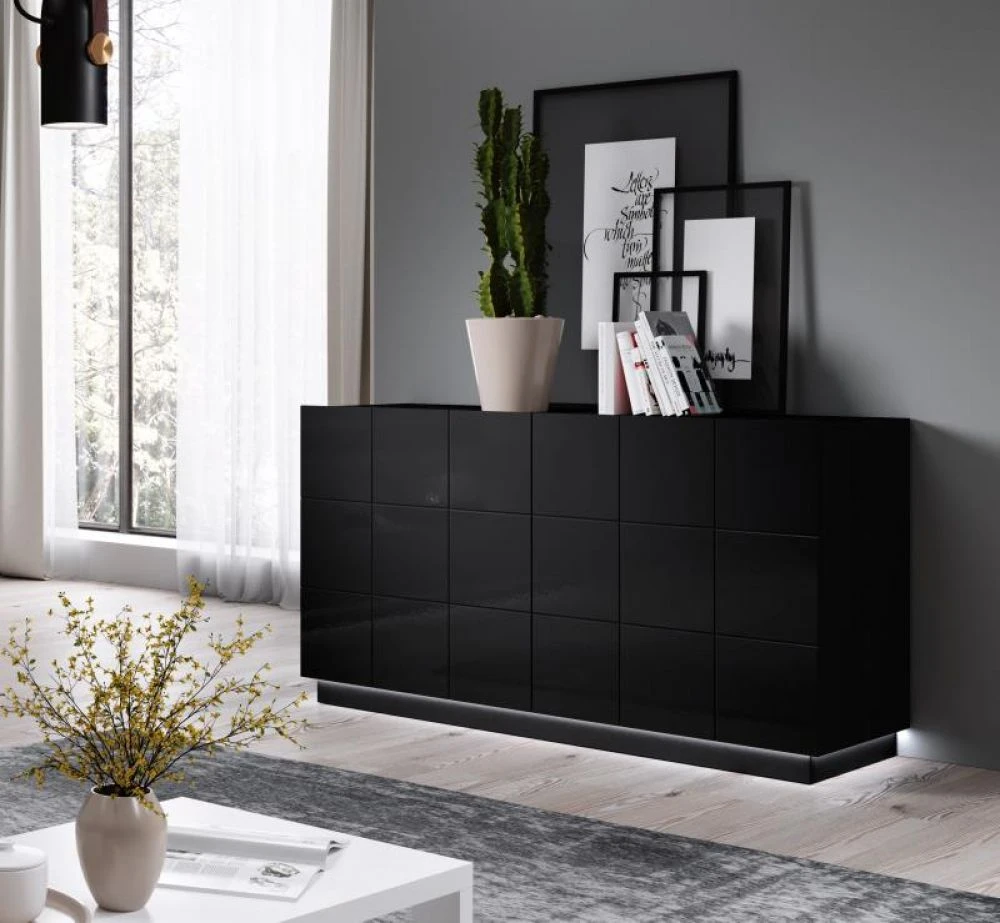 Kumode Reja 2D ar LED · Melns · 138 × 45 × 75 cm