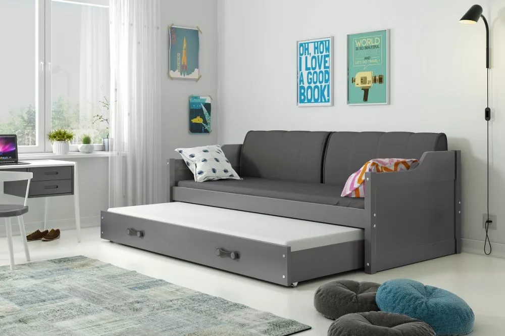 Bērnu gulta Dawid Trundle Graphite ar stelāžu Guļamvietas platums: 90 cm, Guļamvietas garums: 200 cm, · 97 × 205 × 90 cm