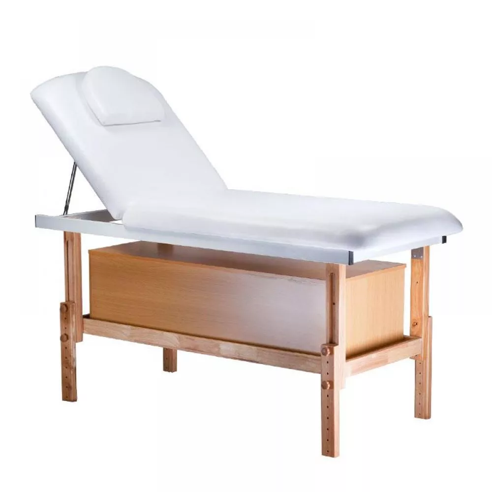 Kosmetologu kušete BD-8240A Elementu krāsa: gaišais rieksts, Sēdekļa platums: 68 cm, · Balts · 186 × 60 cm