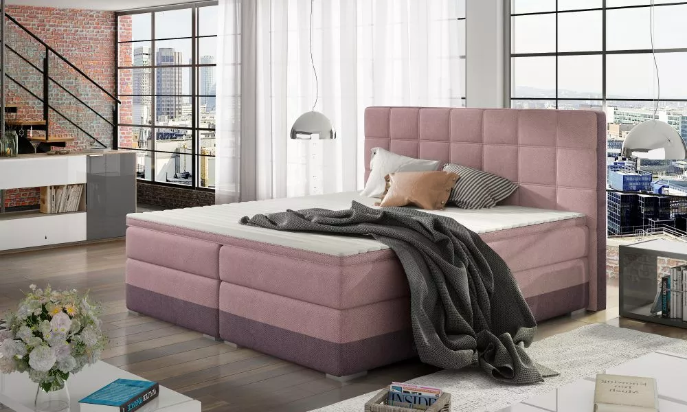 Gulta Damaso Boxspring standard Guļamvietas platums: 160 cm, Guļamvietas garums: 200 cm, · Rozā + violets · 175 × 205 × 