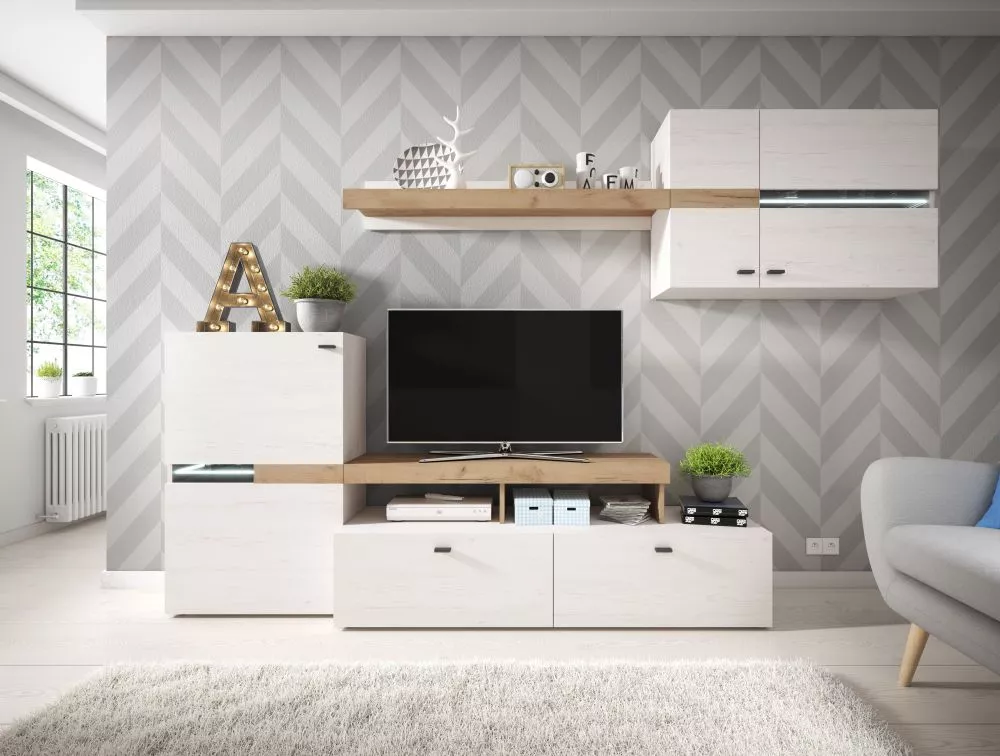 Sekcija Jet ar LED Korpusa krāsa: balināta priede, · 260 × 40 × 171.5 cm
