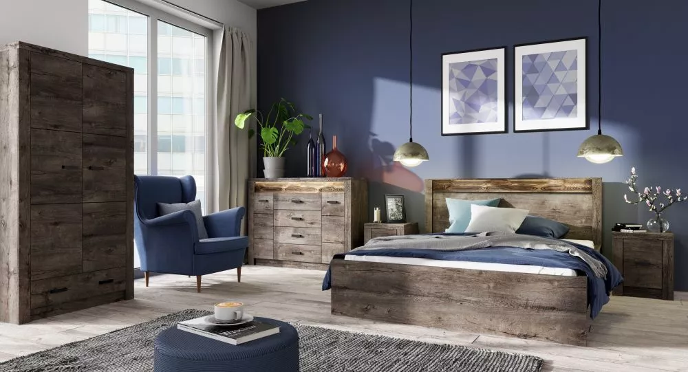 Gulta Indianapolis I19 LED ar stelāžu Guļamvietas platums: 160 cm, Guļamvietas garums: 200 cm, · Tumšais osis · 170 × 21