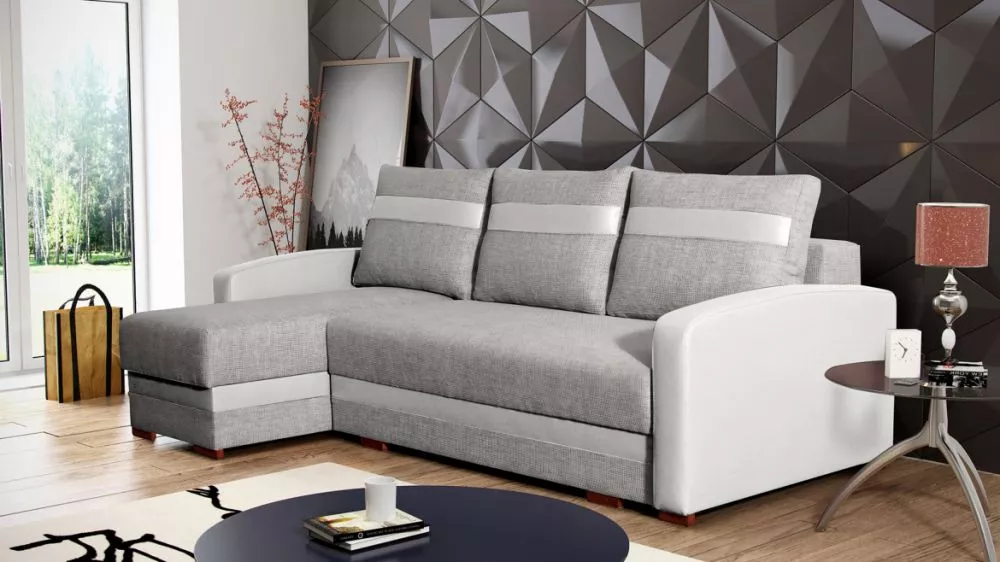 Dīvāns Aspen Standard · Gaiši pelēks + balts · 144 × 224 × 92 cm