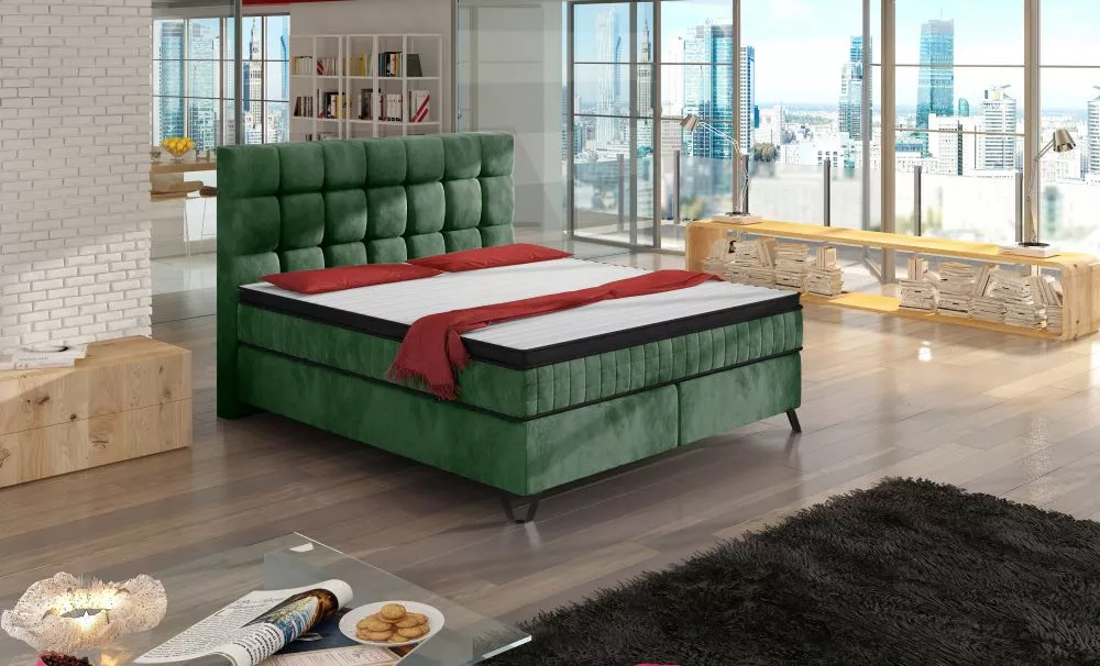 Gulta Alexander Boxspring Standard Guļamvietas platums: 180 cm, Guļamvietas garums: 200 cm, · Zaļš · 190 × 210 × 135 cm