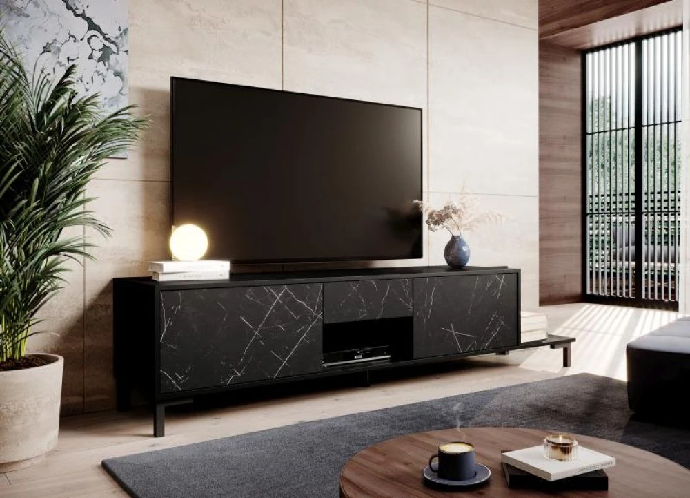 TV tumba Marmo RTV · Melns · 195 × 40 × 47.5 cm